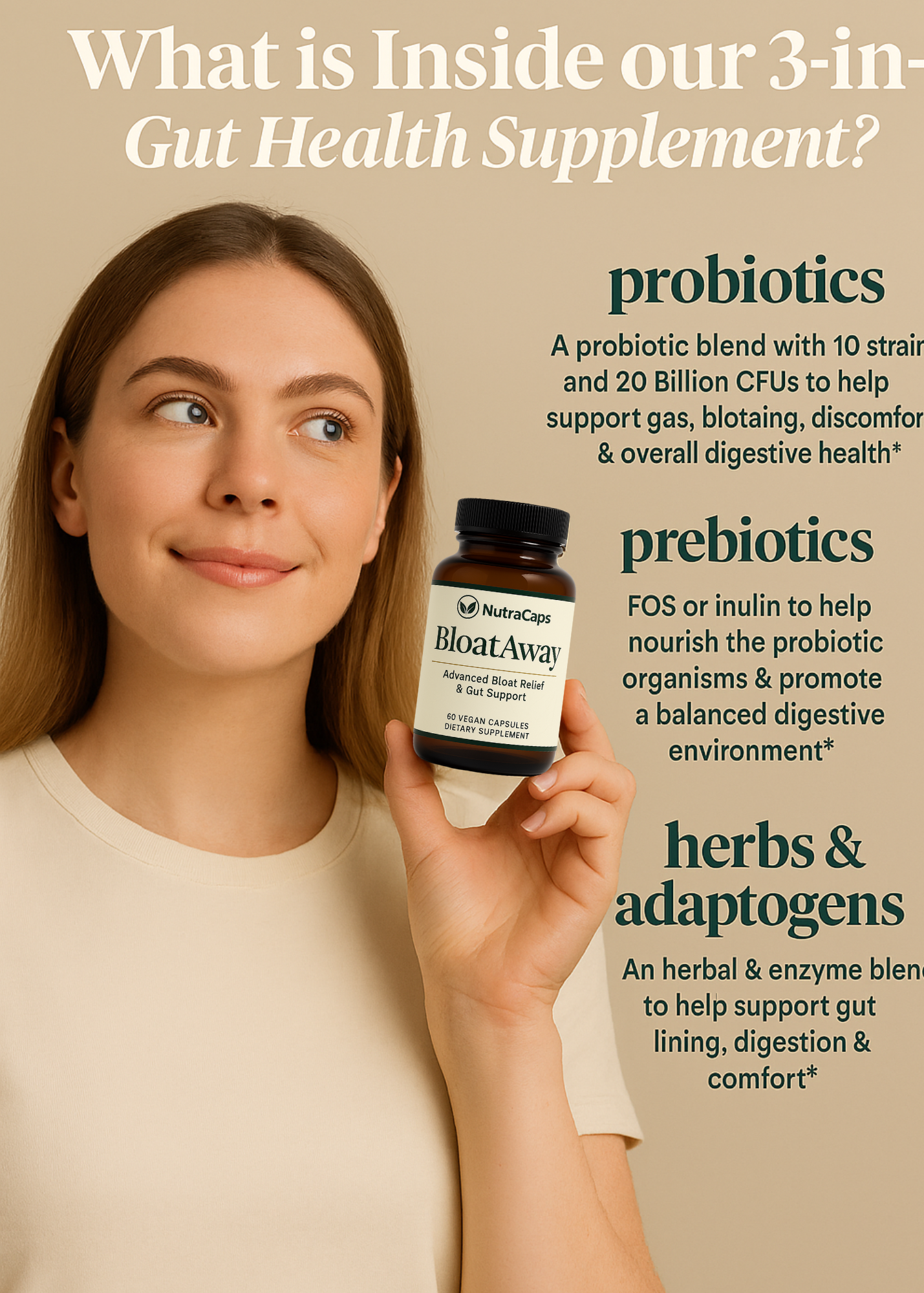 NutraCaps BloatAway – 60 Capsules | Bloat Relief, Gut Health, Digestive Enzymes & Probiotics