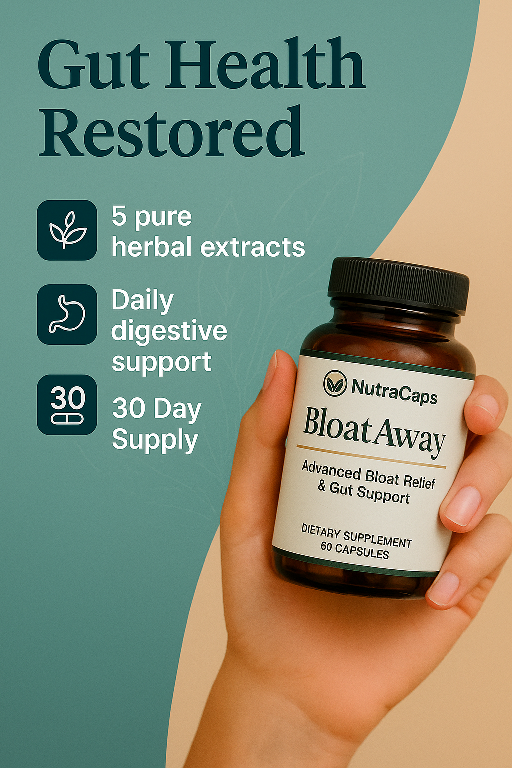 NutraCaps BloatAway – 60 Capsules | Bloat Relief, Gut Health, Digestive Enzymes & Probiotics